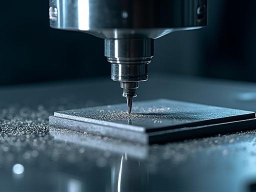 CNC 기계가 금속 블록을 정밀하게 깎는 모습