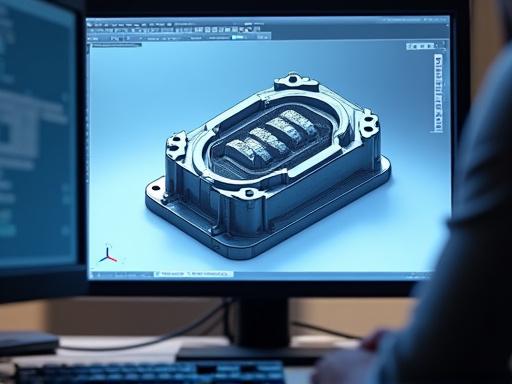 컴퓨터 화면에 뜬 3D 금형 설계도